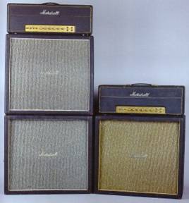 Two early Marshall stacks with “pinstripe” grill cloth