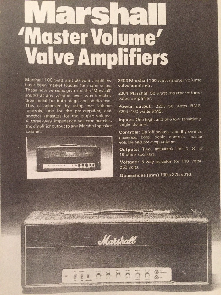 The original ad for the Marshall master volume series of amps from 1976!